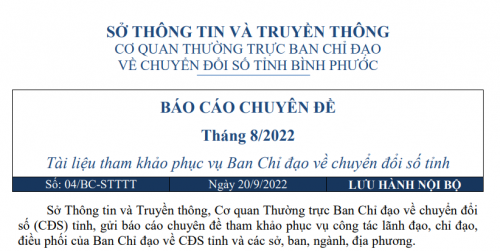Báo cáo chuyên đề chuyển đổi số tỉnh Bình Phước tháng 8/2022